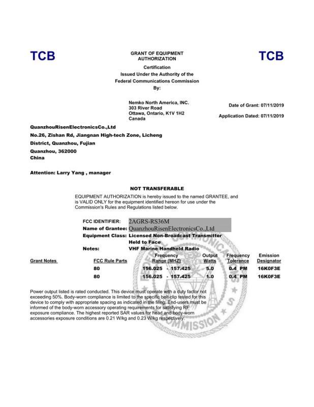 FCC - Quanzhou Risen Electronics Co., Ltd.