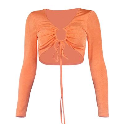 China Anti-wrinkle blouse sexy V-neck long sleeve fashion women crop top wholesale for sale