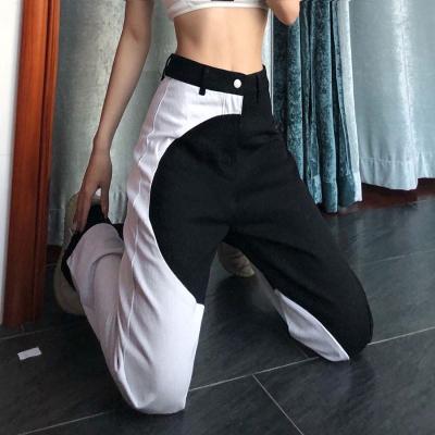 China Dropshipping Workable W21P00972 Y2K Streetwear White Splicing Straight High Waist Denim Pants Women Pants Hot Pants for sale