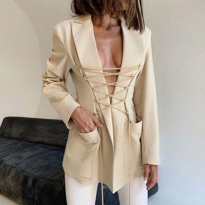 China Dropshipping Autumn Winter Stylish Bandage Tops QUICK DRY Coat For Lady Elegant Streetwear Women Solid Color Jackets Office Jacket for sale