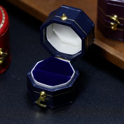 China Vintage Pendulum Vintage Factory Stock Mini Retro Octagonal Ring Box Props Blue Jewelry Box Retro Jewelry Box for sale