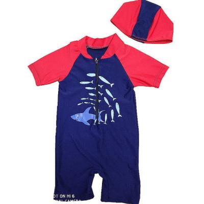 China Breathable Kids Swimwear Swim Cap Set Swimsuits Boys Short Shirt Sleeve One Piece Swimsuits for sale