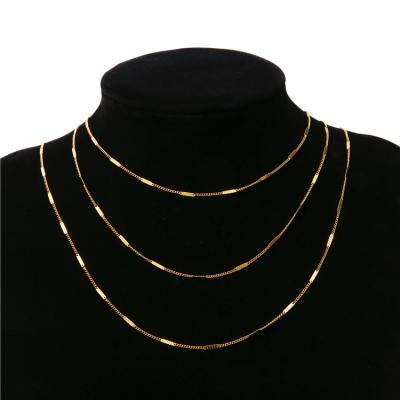 China factory price sale cheap vacuum 18k plating Non-fading flashing flat customized layered necklace fashion chain for sale