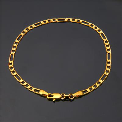 China Hot Selling Non-fading 24k Gold Plated Figaro Hand Chain Mens And Ladies Copper Bracelets Jewelry for sale