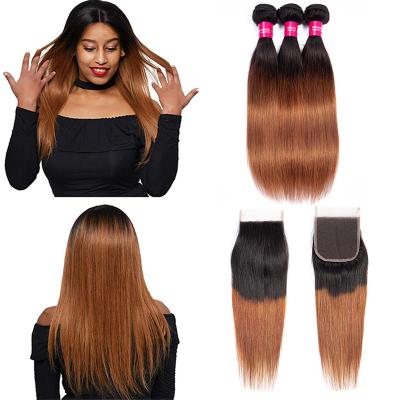 China Wholesale Straight and Body Wave Virgin Cuticle Aligned Brazilian Straight Hair Weft Colored Roots 1B/30 Dark Brown Ombre Hair Bundles for sale