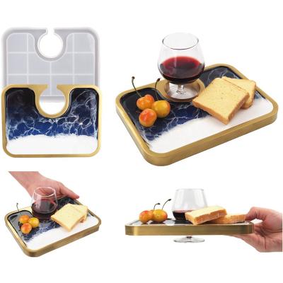 China DIY Liquor Wine Glass Fruit Viable Rectangular Tea Plates Silicone Mold Epoxy Resin Dinner Coaster Jewelry Cup Holders Tray Mold for sale