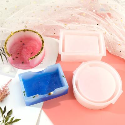 China New DM097 Viable Handmade Standard Coaster Storage Box Resin Mold For Home Hotel Restaurant Teacup Coaster Box for sale