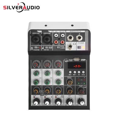 China The 2-stage EQ has gain function GAX-MF4 DJ mixer usb 4 Channels Mixer Console Best Price Audio Mixer Mini Family KTV 48v USB/BT Effects Record for sale