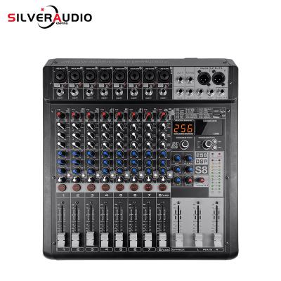 China Perfect Sound GAX-S8 Pro 8 Channel DJ Controller with 256 DSP Reverb effect BT 5.0 USB Mixer USB for karaoke Professional stage performance for sale