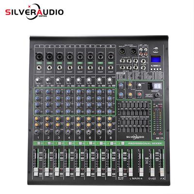 China Effect GAX-XS8 professional 8-channel audio mixer with USB MP3 player mixing console 99 types of DSP DJ audio console mixer for sale