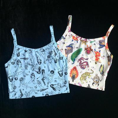 China Kliou T1733803 Breathable Summer Cute Printing Milk Silk Tops Backless Crop Women Top Tank Top for sale