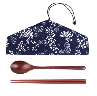 China Sustainable Tableware Bag Set Chinese Portable Wooden Chopsticks Spoon Set for sale