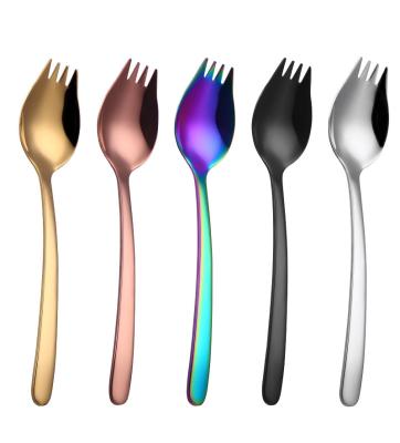 China Sustainable Dinner Spoon and Fork Fruit Ice Cream Dessert Serving Spoon 304 Stainless Steel Multifunctional Salad Spoon for sale