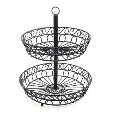 China Sustainable Wire Fruit Basket Rack For Leak Vegetable Snacks 2 Tier Countertop Fruit Basket Bowl for sale