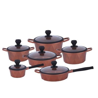 China Marble Cast Aluminum 12PCS Diamond Series Cookware Sets Sustainable Cookware Non-Stick Cooking Sets for sale