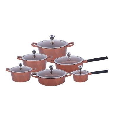 China Sustainable Die Cast Aluminum Cookware Set 12 Pcs Cooking Pots And Pans Cookware Set Diamond Style Non Stick Cookware Set for sale