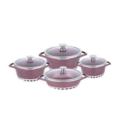 China Sustainable 8PCS Granite Cookware Set Marble Non-Stick Cooking Pots Cookware Set Energy Saving Cast Aluminum Bottom Cookware Sets for sale