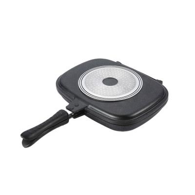 China 12 Inch Double Die Cast Aluminum Frying Pan 32cm Square Shape Induction Bottom Workable Double Gill Pan for sale