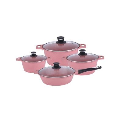 China Sustainable 8PCS Aluminum Pink Cookware Set Marble Nonstick Cookware Sets Aluminum Fish Skin Cookware Sets Non Stick for sale