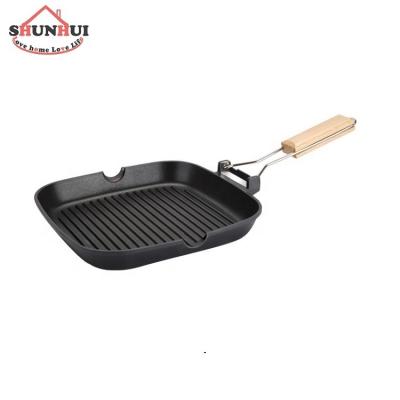 China Durable Cast Aluminum Camping Grill Pan 24 cm Square Grill Pan With Folding Handle for sale