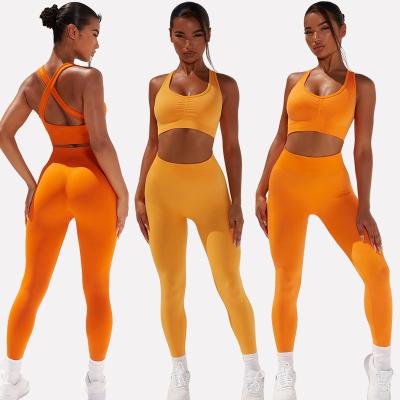 China Antibacterial Wholesale Custom Multicolor 2 Piece Sports Seamless Popular Fitness Yoga Seamless Suit for sale