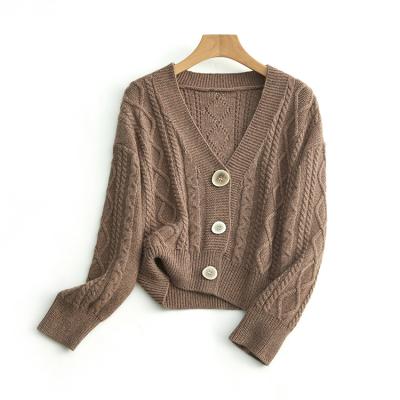 China Vintage Breathable V-Neck Knit Cardigan Coat Loose Straight Long Sleeve Cardigan Sweater for sale