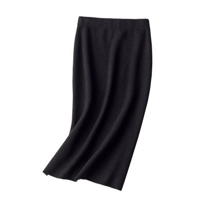 China Solid Color Breathable Elastic Waist Knit Half Skirt With Tube Slit Straight Hip Skirt For Women for sale