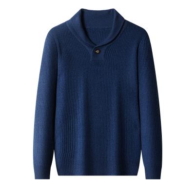 China Breathable Cashmere Sweater Lapel Sweater Men Thick Solid Color Knit Sweater for sale