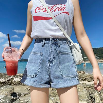 China QUICK DRY casual blue jeans shorts jeans trousers fashions for women summer wear big pocket character high waist shows loose slim for women for sale