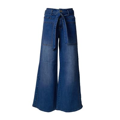 China High-waisted women's pants QUICK-DRY fashion stretch denim comfortable slim casual wide-leg blue multi-pocket classic bell bottoms for sale