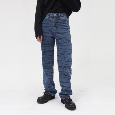 China Personality QUICK DRY Korean loose print style straight leg men's denim pants fashion casual print plus size FB jeans pants for sale