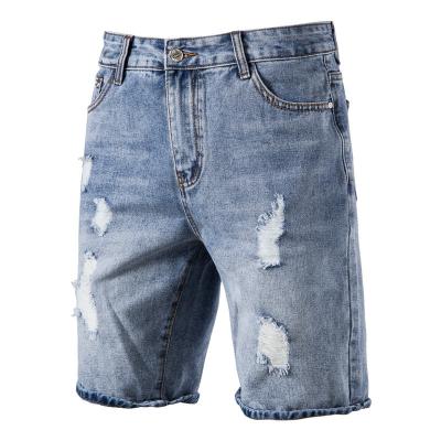 China 2022 Wholesale Anti-wrinkle fashion zipper summer denim medium blue pants ripped sports loose mid waist men's jeans shorts for sale