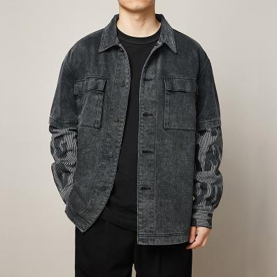 China Wholesale Men's Wear Cotton Jeans Jacket QUICK DRY Fashion Long Gray Coat Alphabet Print Lapel All-match Loose Casual Daily Cotton for sale