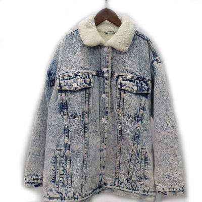 China QUICK DRY High Quality Light Blue Denim Coat Acid Washed 100% Sherpa Fleece Striping Jackets Warm Men Winter Jeans Wholesale Price for sale