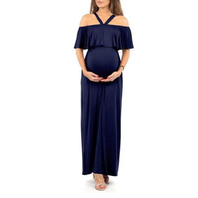 China Fashion Dresses Breathable Blue Cotton Off The Shoulder Long Maternity Dress Gowns For Photography Dress for sale