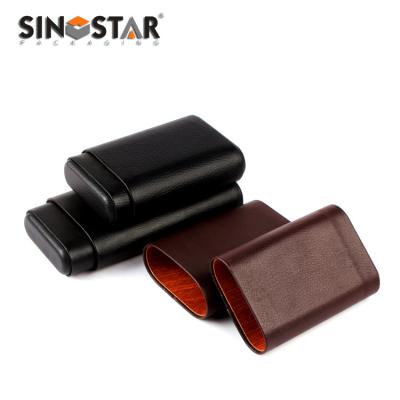 China Wholesale Modern Small Travel Plug Cigars Portable Solid Cigar Box Bag Cedar Leather Cigar Case Humidifier for sale