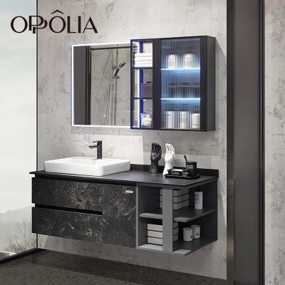 China OPPOLIA Factory Outlet Modern HPL Bathroom Cabinet With Quartz Vanity Tops Bathroom Vanities For Home And Project for sale