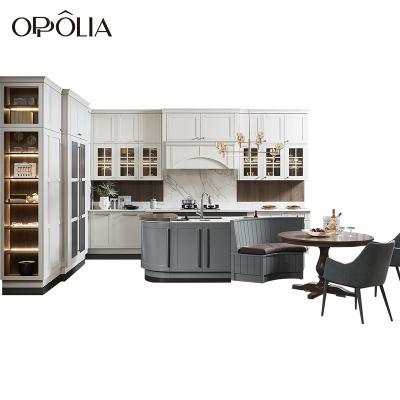 China Environmental Friendly Simple Scam Vidrio Gabinete Moderno Gris Claro Gabinetes De Cocina d'OPPOLIA Alto Brillo Amortiguador Plastico Para Melamina for sale