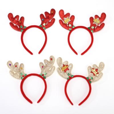 China Cute Cloth Christmas Headband Holiday Hair Accessories Reindeer Antler Hair Band Gifts for sale