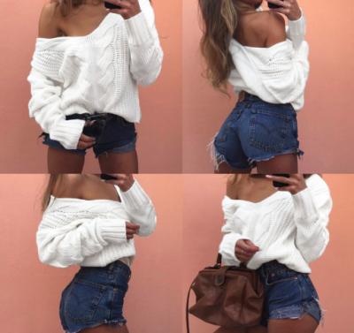 China zm62589c Solid Color Fashion Breathable Women's Sweater Loose Long Sleeve V-Neckline Women's Clothing for sale