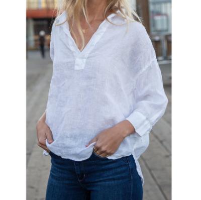 China zm61160c Pure Color Temperament Women's Blouse Fashionable Loose V-Neck Women's Breathable Long Sleeve Shirt for sale