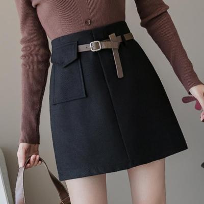 China zm60762b new high waist autumn and winter woolen women's skirt breathable a-line women with a belt for sale