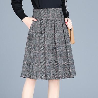 China zm60716b autumn/winter vintage plaid women's skirt breathable wool pleated high-waisted skirt middle a-line skirt for sale