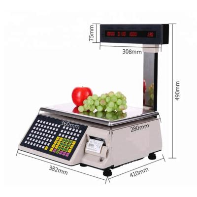 China 30kg Digital Supermarket Barcode Label Printing Scale With LED Display Checkout Scale 381mm*428mm*500mm for sale