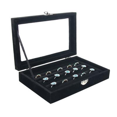 China 2021 Rings Jewelry Box Ring Display Flannel Jewelry Storage Portable Black Ring Box for sale