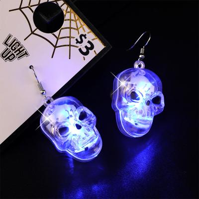 China New Arrival Trendy LED Halloween Skull Flashing Spooky Transparent Earrings Large - 1 Pair for sale