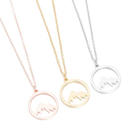 China Fashion Titanium Mountain Steel Hollow Necklace Around Stainless Steel Hollow Mountain Pendant Necklace for sale