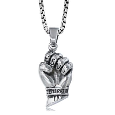 China Fist Super Hand Fashion Rank Pendant Necklace Fighting Logo Necklace Stainless Steel Mens Necklace for sale