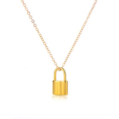 China High Quality Popular FASHIONABLE Mini Lock Pendant Necklace Design PVD 18k Gold Plated Stainless Steel for sale