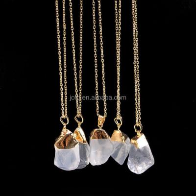 China Fashion Causal Elegant Crystal Clear Quartz Gem Necklace Gold Plated Natural Druzy White Stone Pendant Necklace for sale